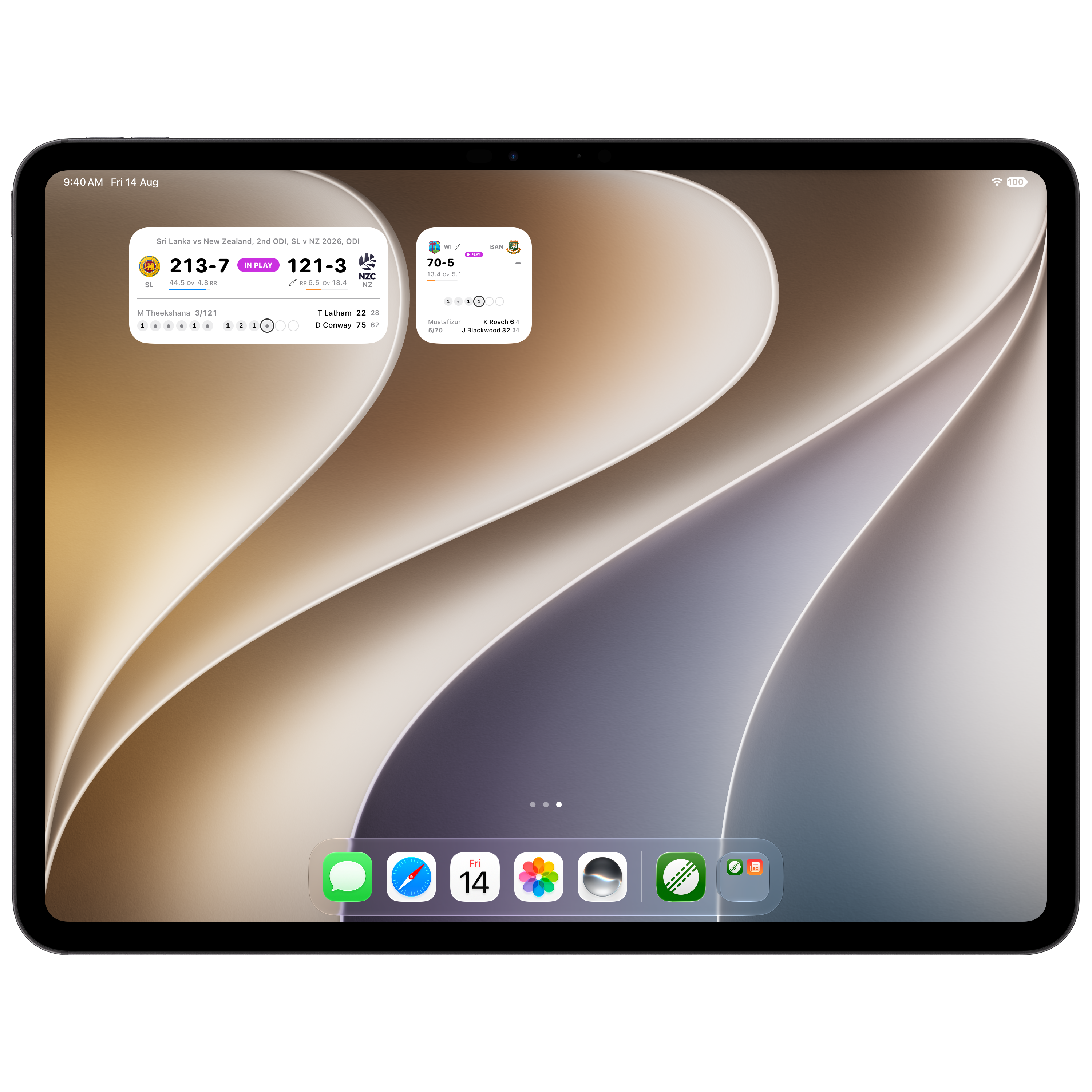 Cridget widgets on iPad, light mode