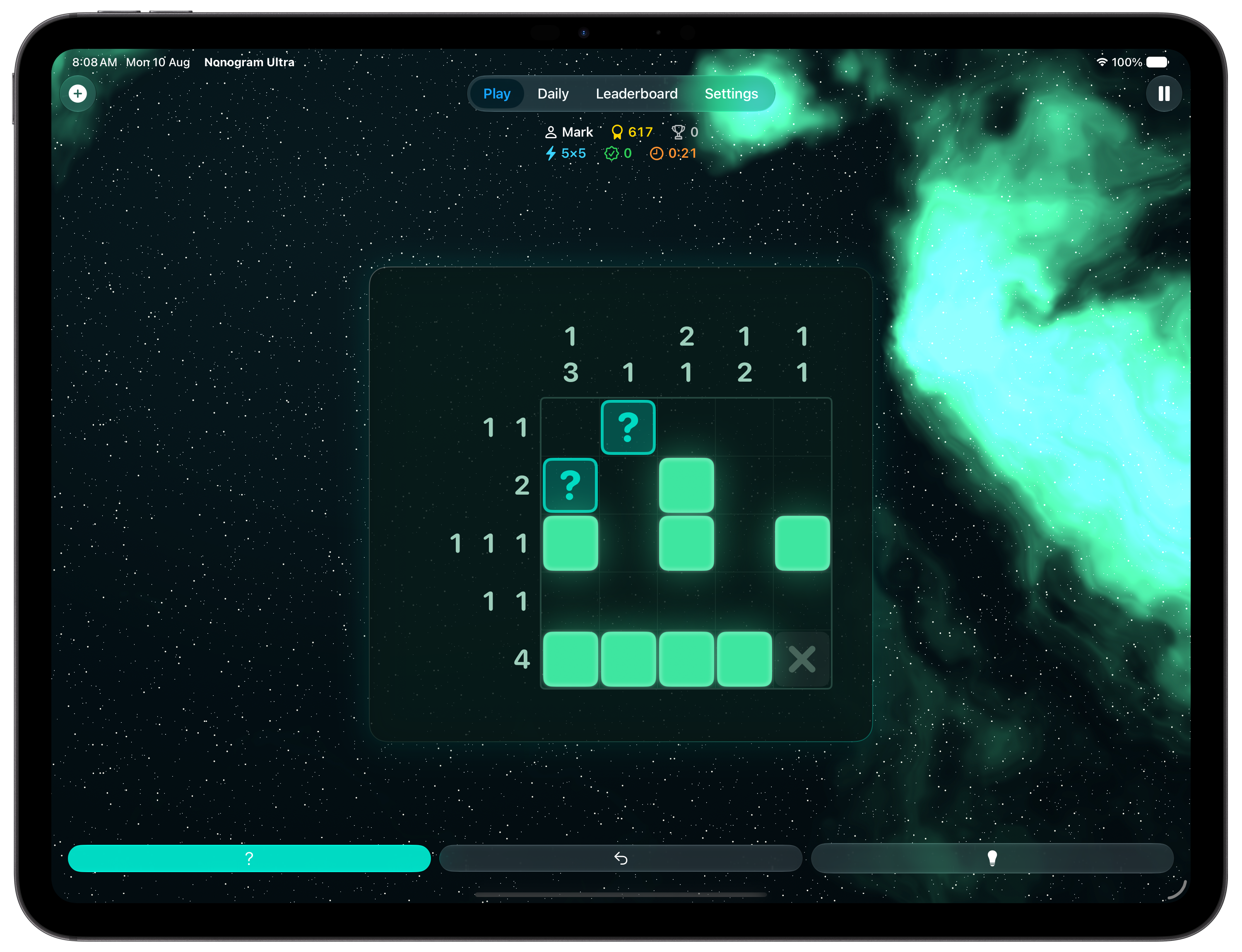 Nonogram Ultra iPad puzzle, Aurora theme