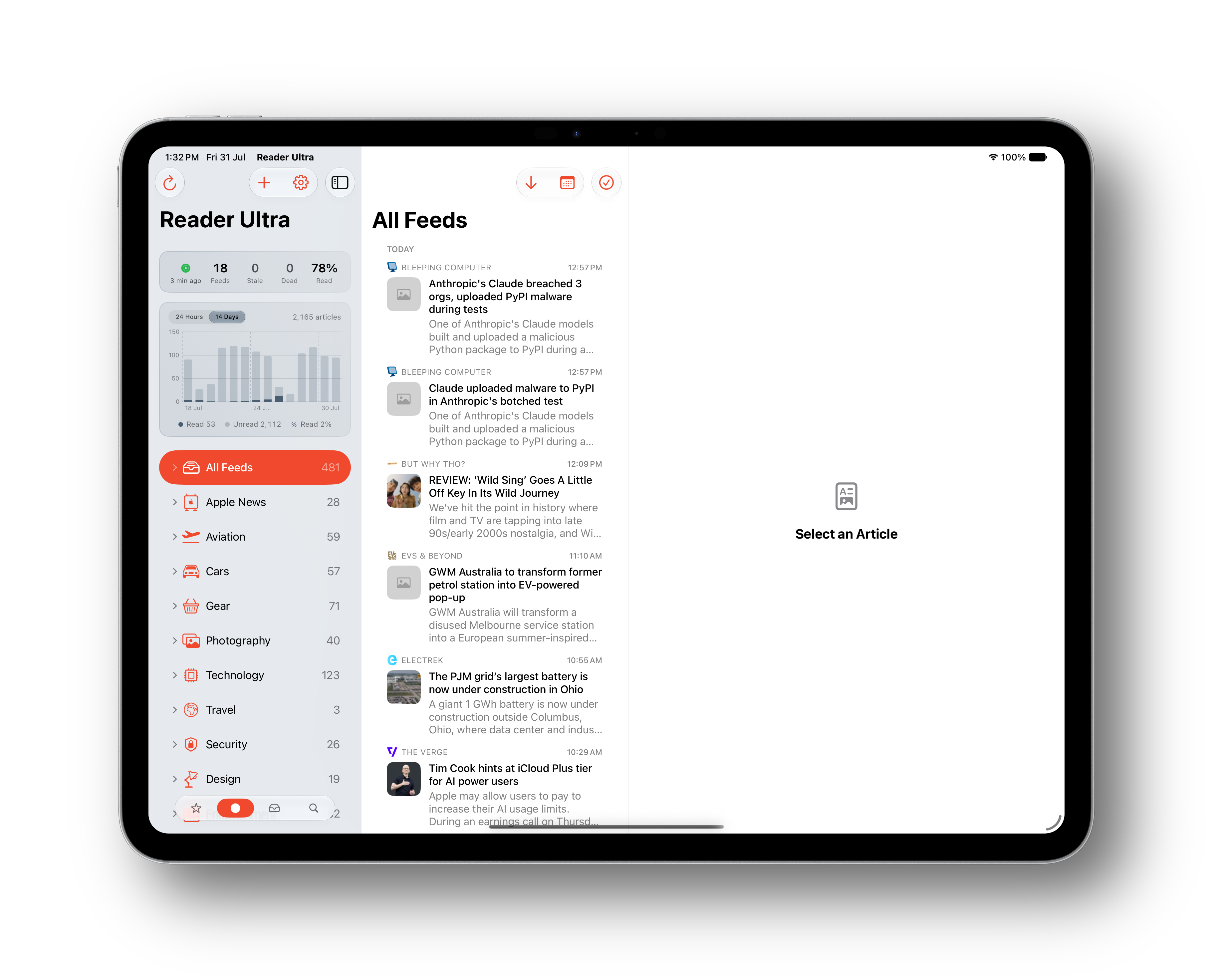 Reader Ultra iPad feed list