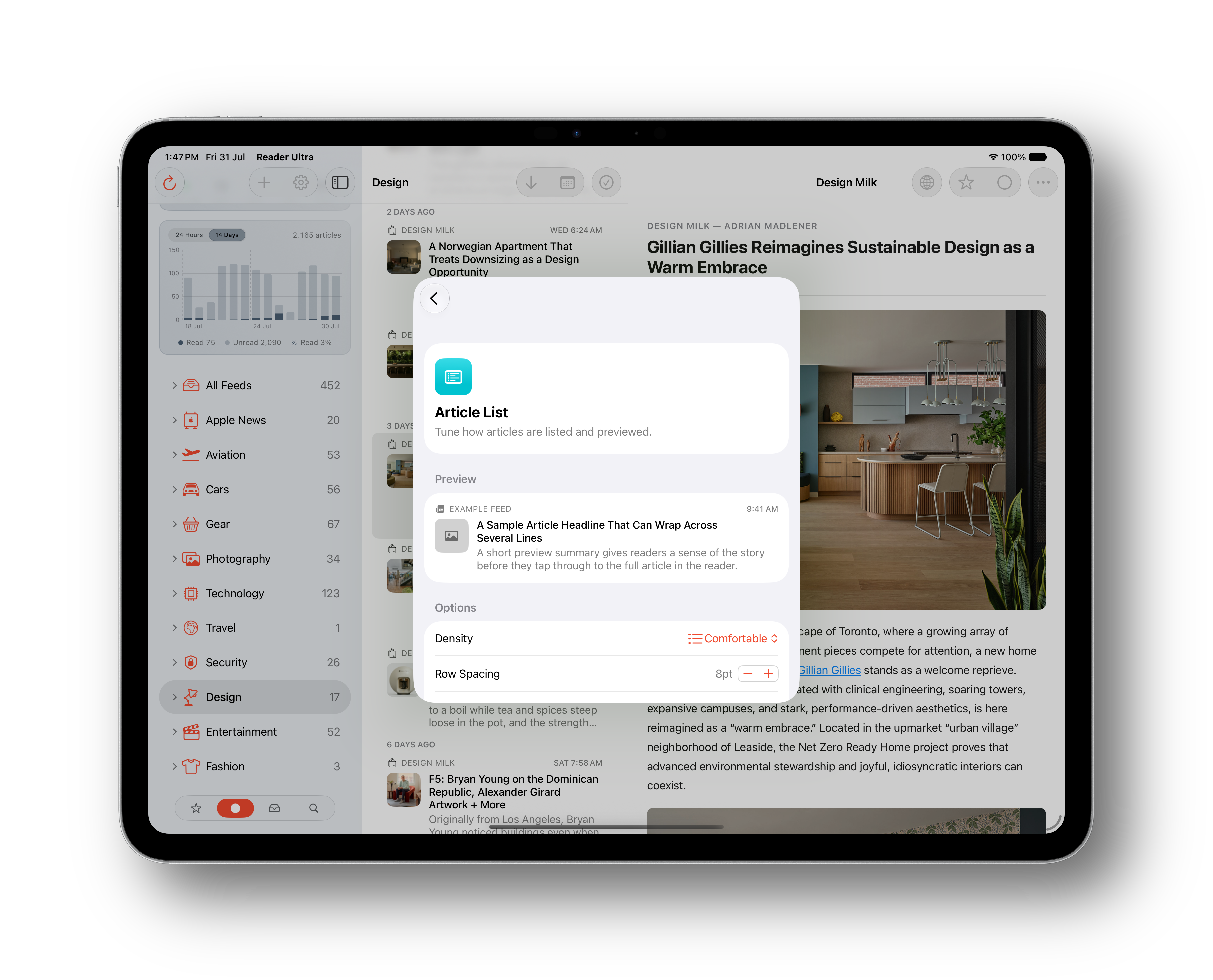 Reader Ultra iPad settings, continued