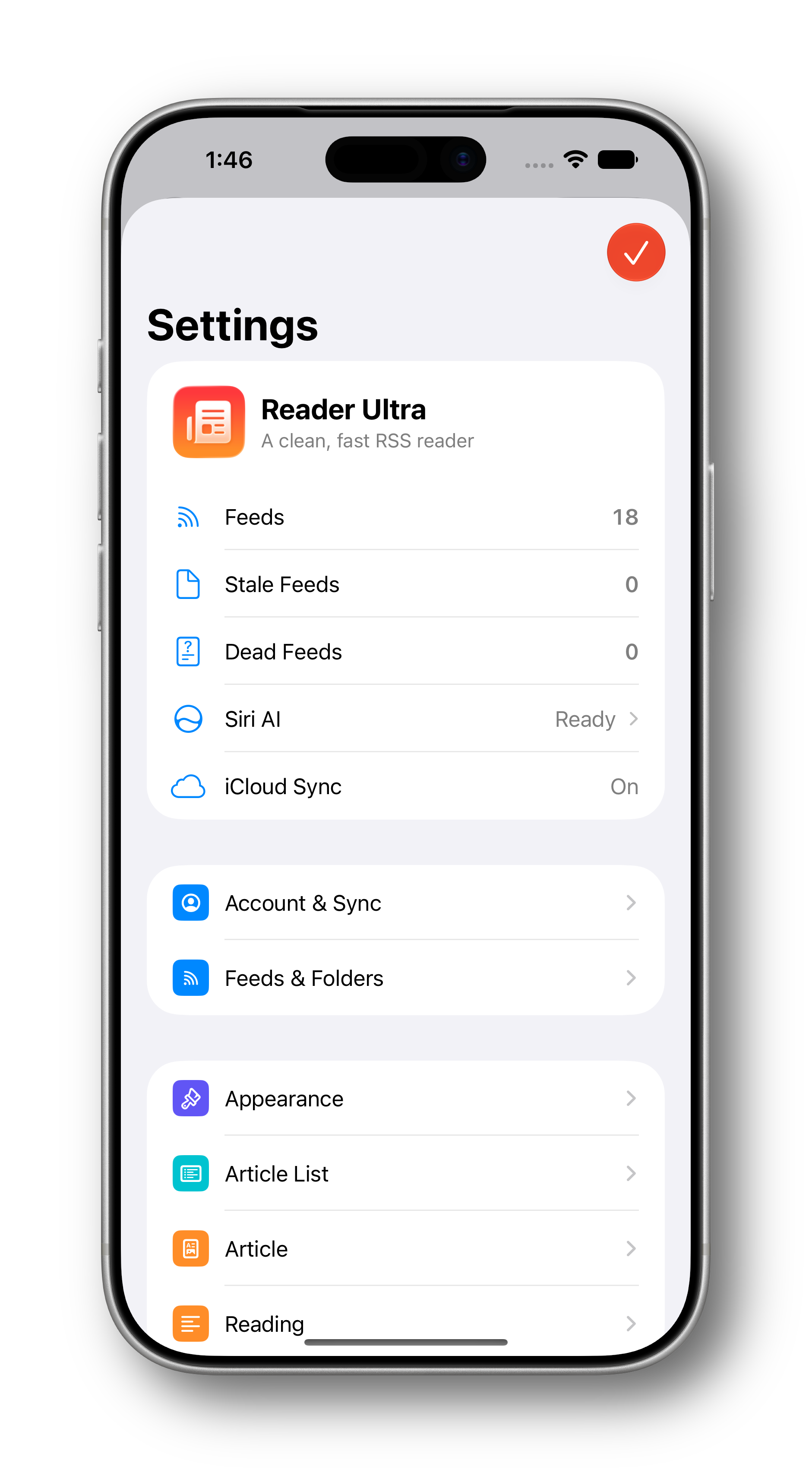 Reader Ultra iPhone settings